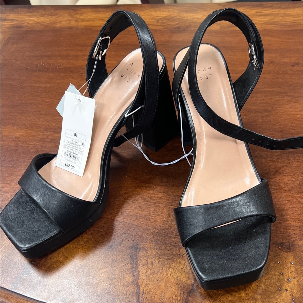 A New Day Black Heels with Chunky Block Heel